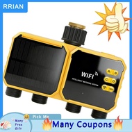 rrianfo Sprinkler Timer 4 Zone Solar WiFi Water with APP Remote Control Rain Sensing Function 90° Ad