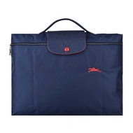 【LONGCHAMP】 COLLECTION經典刺繡LOGO尼龍摺疊拉鍊公事包(海軍藍x紅)#新春精品