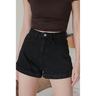Dear Lyla Kelsie Cuffed Hem Denim Shorts (Black Denim)