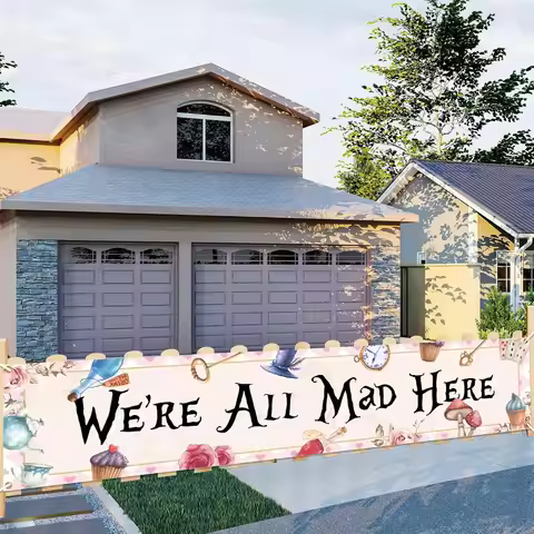 We’re All Mad Here Yard Banner - Wonderland Birthday Baby Shower Wedding Party Decor, Mad Hatter Tea