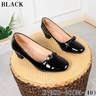 G7388-20 Square toe black shoes for women glossy leather 2 inch elegant design