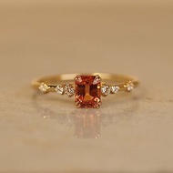 Orange Sapphire Emerald Ring | 橙色藍寶石戒指 | 18K 黃金