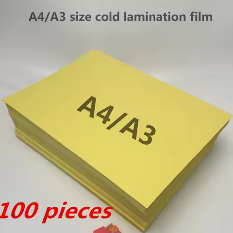 100 pieces glossy and matte surface yellow paper liner A4/A3 size thin cold lamination film sheets