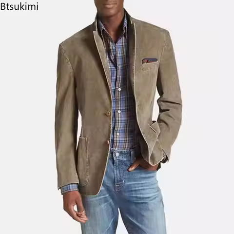 2025 New Denim Suit Men's Busines Casual Solid Color Coats Fashion Slim Men's Clothing Vintage All-m