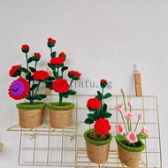 Hand-knitted Handmade Yarn Crochet Sunflower Rose Pot Flower Ornaments Wedding Home Decoration Girlfriends Lovers Gift
