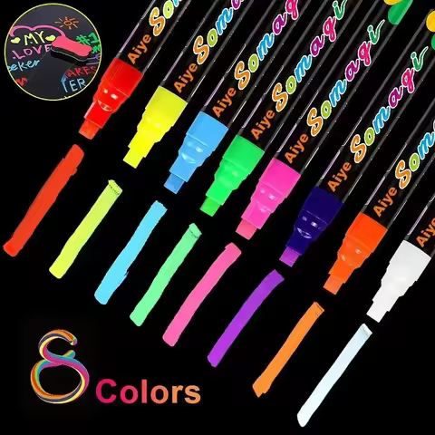 8 Colors 7mm Liquid Erasable Chalk Markers Pens Washable & Wet Erase Neon Makers for Blackboard Chal