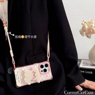 เคสโทรศัพท์มือถือแบบสะพายข้างสุนัขสีชมพูพร้อมสายคล้องแบบปรับได้สำหรับ Apple 16 pro Huawei Pura 80 pr