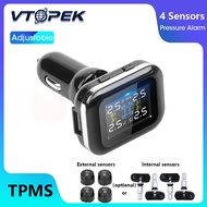 Vtopek TPMS Tire Pressure Alarm Monitor System 4 Sensors Auto Tyre Pressure Cigarette Lighter pneus 
