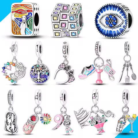 925 Sterling Silver Lifestyle elements Charms Rubik's Cube Beads Sport Pendents Fit Original Bracele
