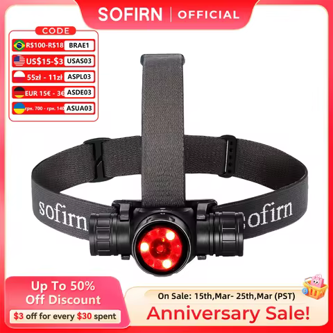 Sofirn HS21 2000lm EDC Headlamp 18650 USB C Rechargeable Flashlight SFT40 Powerful Headlight With In