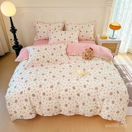Class a Single Bed Home Bed Sheet Type Four-Piece Set Quilt Cover Floral Bed Cotton ins Brushed Craf