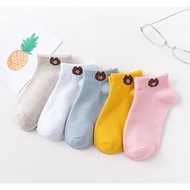 FIRST PAIR OFFER 1 Pair Korean Style Women Liner Socks with kawaii bear logo design Cozy Cotton ( 6 