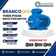 BRANCO MOTOR 3 PAHSE INDUCTION MOTOR (IE2) 5.5KW (7.5HP) B3 B5 B14 ELECTRIC MOTOR 2 POLE 4 POLE