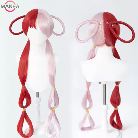 Uta Cosplay Wig Anime Uta Red Pink Heat Resistant Hair Halloween Wig Earphone Props Woman Girl Cospl