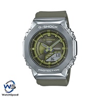 Casio G-Shock Mini GM-S2100-3A Silver Metal Covered Army Green Resin Band Ladies Watch