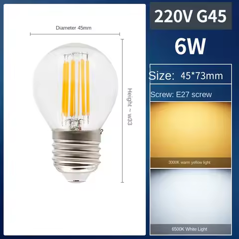 1-10PCS LED Filament Bulb E27 E14 G45 4W 6W Warm White AC220V Dimmable Glass Shell 360 Degree Edison