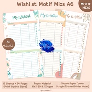 Planner Book Refill Binder Paper Wishlist Online Shopping List Premium Motif A6