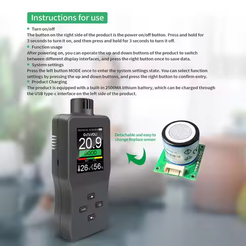 A8 Handheld Oxygen Concentration Detector Oxygen Content Monitor Oxygen Detector Oxygen Exceeds Alar