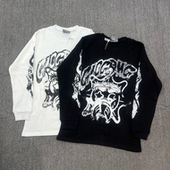 100% Cotton Ready Stock American Printed Street Wear Gang Eroded Thermal Drink Cartoon Long-Sleeved 