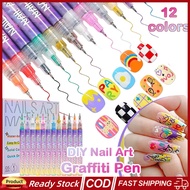 2sets 12 color Acrylic Nail Doodle Pen Paint Pen Nail Paint DIY Dot Stitching Pen Precision 3D Doodl