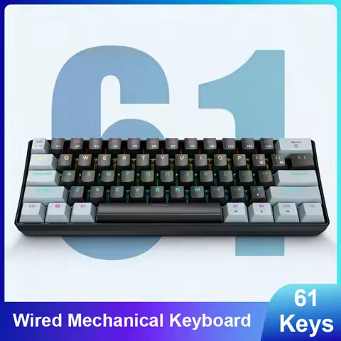 K61 Wired Mechanical Keyboard 60% 61 Keys RGB Backlit Red Blue Switch Compact Gaming Keyboard for PC