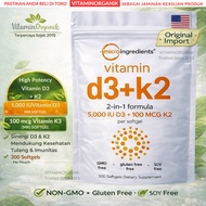 D3K2 5000 IU Micro Ingredients 300 Softgels - VITAMIN D3 5000 IU + K2 100 Mcg ORIGINAL USA
