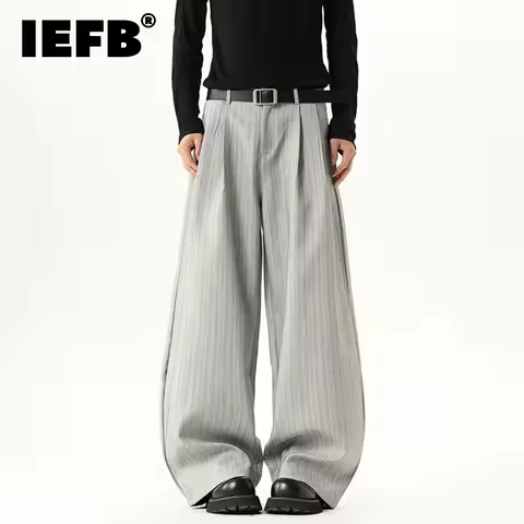 IEFB Niche Design Men's Suit Trousers Striped Design Contrast Color Wide Leg Pants Straight Loose Ma