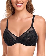Women's Minimiser Bra Full Cup Underwired Large Sizes Unpadded Floral Lace Bra Plus Size, black, 34D