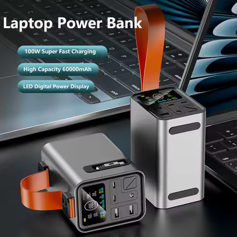 Power Bank 60000mAh with 12V 24V DC USB Type C Retractable Cable PD100W Fast Charging Powerbank for 