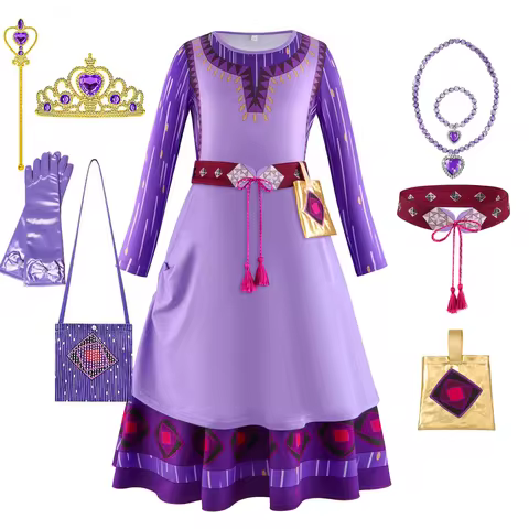 Asha Princess Costume Girls Asha Clothing Wish Cosplay Birthday Party Dress Halloween Cosplay Toddle