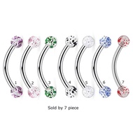 Lots 7 Piece Curved Barbell Eyebrow Piercing 16 Gauge Stainless Steel Unisex