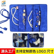 Silk Embroidery Jewelry Storage Roll Bag Retro Chinese Style Foldable Jewelry Storage Pouch Travel A