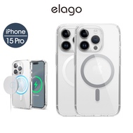 < elago > iPhone 15 Plus/Pro/Pro Max Hybrid Shock-Resistant Transparent Magnetic Induction Phone Cas