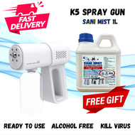 PROMOTION NOW!!!（READY STOCK IN MALAYSIA) Portable Blue Light Spray Gun Sanitizer Disinfection Sprayer Free 1L Disinfectant Liquid/ New Model 380ml K5 Nano Spray Gun 消毒喷雾枪