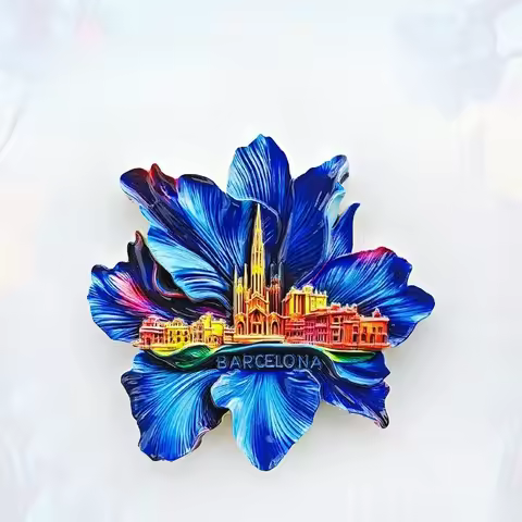 Barcelona Sagrada Familia Fridge Magnet - Iconic 3D Blue Flower Souvenir Unique Gaudi Gift for Trave