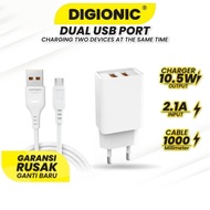 VDENMENV DC02VTL Phone Travel Wall Charger + Data Cable 10.5W 5V 2.1A Dual USB EU Plug White Black