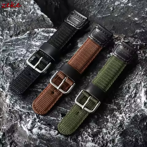 19mm Nylon Watch Strap for Casio FT-500WC Black Green Brown Bracelet Canvas Leather Breathable Sport
