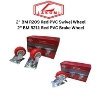 2" BM R209 Red PVC Swivel Wheel 2" BM R211 Red PVC Brake Wheel