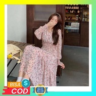 Voila Vogue Dress Brukat Terbaru / Maxi Dress Wanita Fashion Casual Trendy / Gaun Pesta Ala Korean S