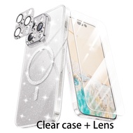 WSKEN Magnetic Case for iPhone 15 Pro max Casing Ponsel Berkilau Merah muda