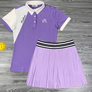 Set Bộ Váy Thể Thao Xếp Ly Kèm Áo Cổ Trụ MB Phối Màu Vải Thun Lạnh Chơi Pickleball Cầu Lông Tennis G