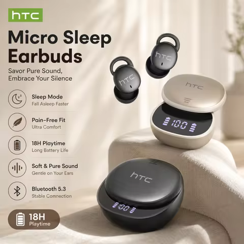 HTC NE97 Micro Sleep Wireless Earbuds Bluetooth 5.3 Pain-Free Fit 18H Playtime Soft Sound Side-Sleep