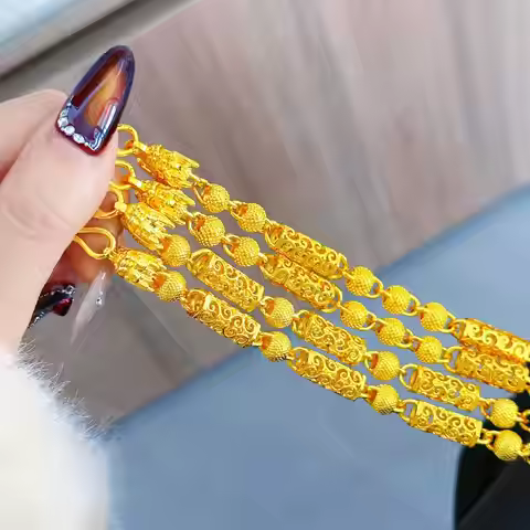 Grand One Tube Three Beads Dragon Head Auspicious Cloud Necklace Domineering Men 24K Gold AU999 Full