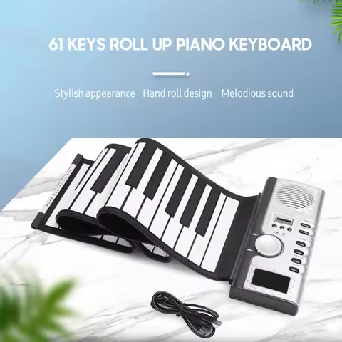 61 Key Roll Up Piano Portable Hand Roll Piano with Silicone Flexible Keyboard 128 Tone 128 Rhythms 4