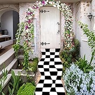 Preboun 2 Pcs Halloween Wonderland Party Decoration 118 x 24 Inches Black and White Aisle Runner Che