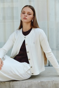 (สินค้าพร้อมส่ง) Hounddown - Pointelle Knitted Cardigan