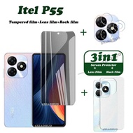 itel P55 Tempered Glass itel P55 Screen Protector itel P55 Camera Lens Protector Full Cover Screen Matte Privacy Glass 3In1 Carbon fiber back film