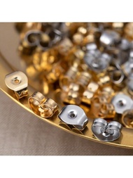 100入組不鏽鋼耳塞,0.45x0.6公分圓形和正方形耳環後扣,在金色和銀色中選擇,適合女士自製耳環