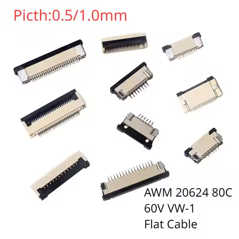 10Pcs FPC FFC Connector 0.5mm 1.0mm AWM 20624 80C 60V VW-1 Flat Cable PCB 4/5/6/7/8/10/12/14/16/18/2