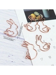 10入組可愛的兔子形狀金屬書針-玫瑰金色卡通愛兔書籤,適用於筆記本,辦公室,學校和復活節禮物